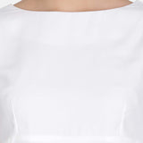 White High Waist Flare Boat neck Poly Moss Top