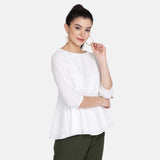 White High Waist Flare Boat neck Poly Moss Top