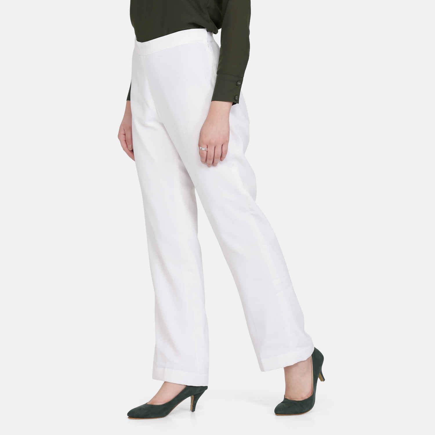 Zara | Pants & Jumpsuits | Zara White Crepe Long Flowy Side Zipper Trousers  Pants Sz Small | Poshmark
