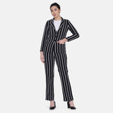 Black Striped  Women's Formal Poly Crepe Pant suit