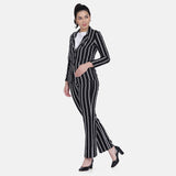 Black Striped  Women's Formal Poly Crepe Pant suit