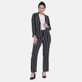 Black Striped  Women's Formal Poly Crepe Pant suit