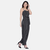 Classic Black Striped Sleeveless Women's Jumpsuit