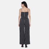 Classic Black Striped Sleeveless Women's Jumpsuit