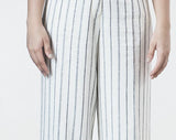 Women's White Striped Linen Comfort Fit Trouser