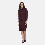 Formal Wear Women's Burgundy Red Cotton Skirt Suit 