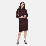 Formal Wear Women's Burgundy Red Cotton Skirt Suit 